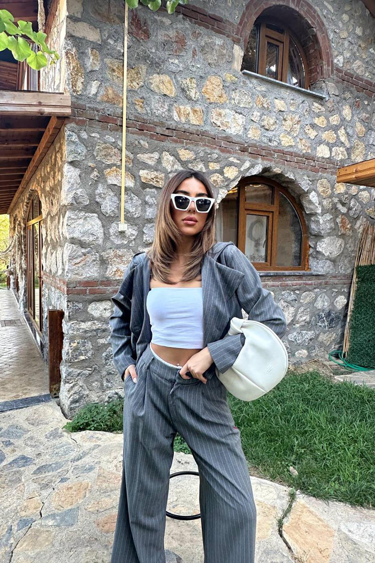 Gray Striped Hooded Jacket