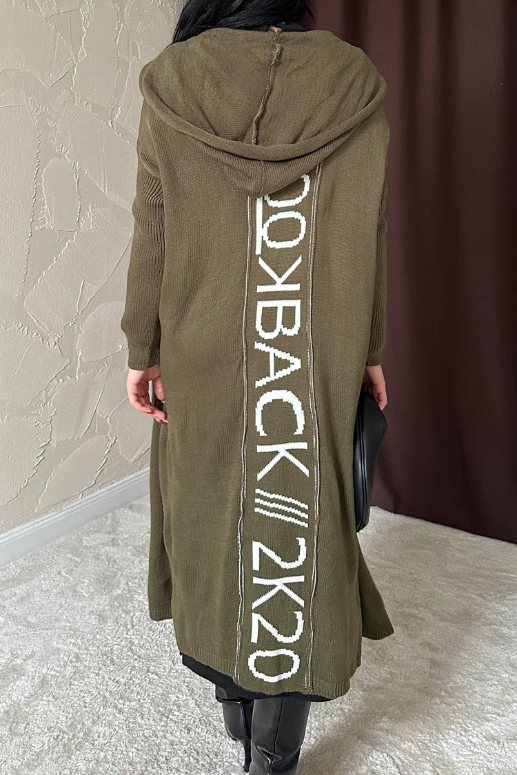 Khaki Cardigan With Writing On The Back