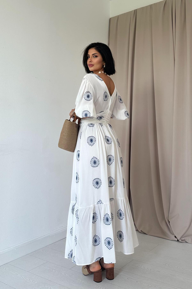 Indigo Corset Balloon Sleeve Dress