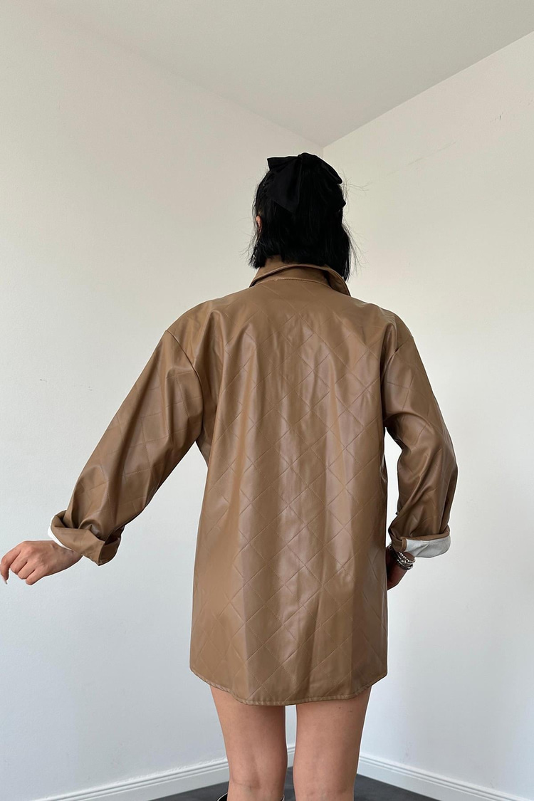 Brown Baklava Patterned Leather Shirt