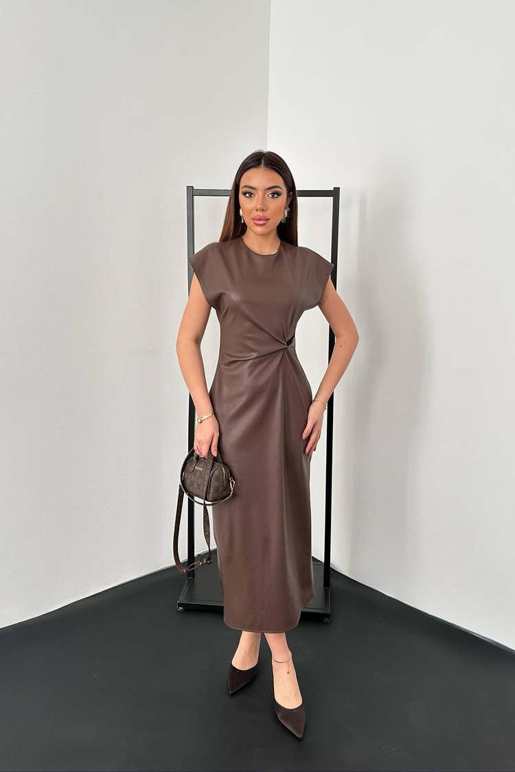 Brown Leather Knotted Dress