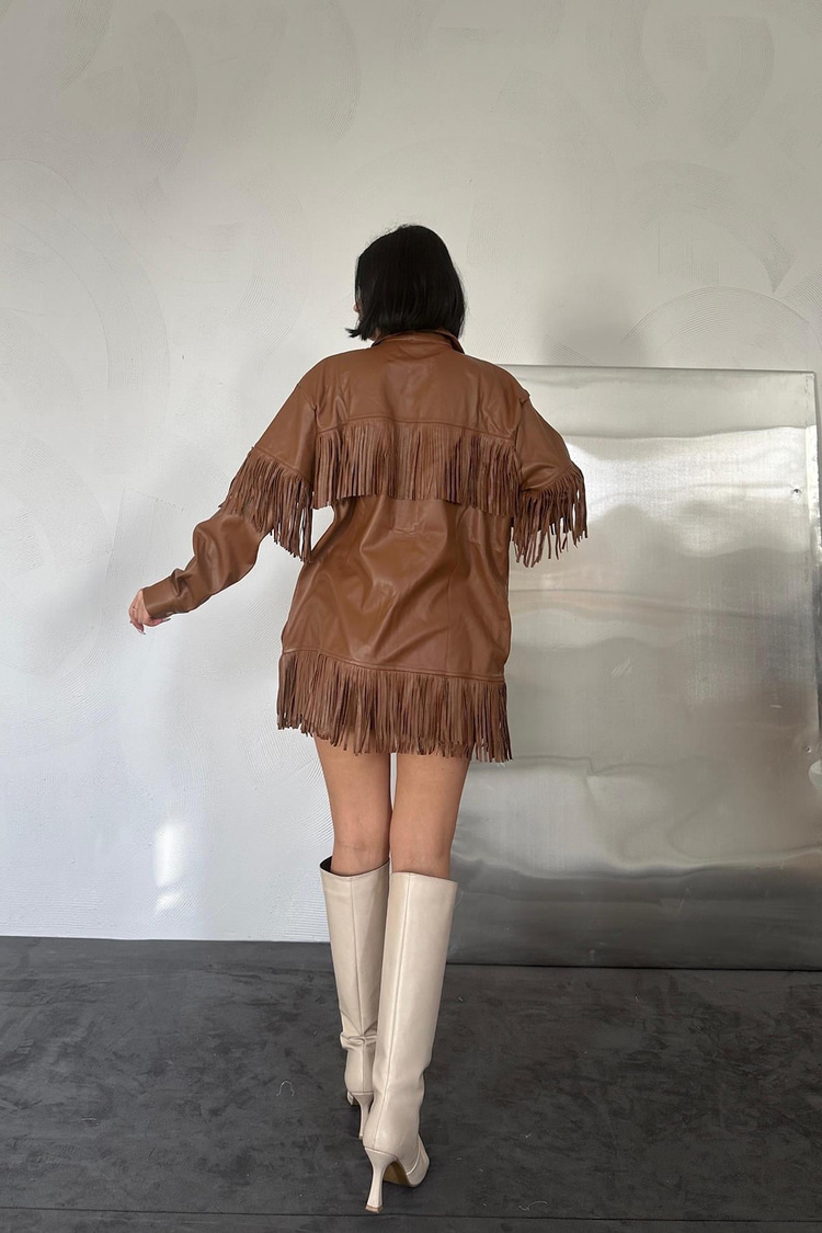 Brown Tasseled Leather Shirt