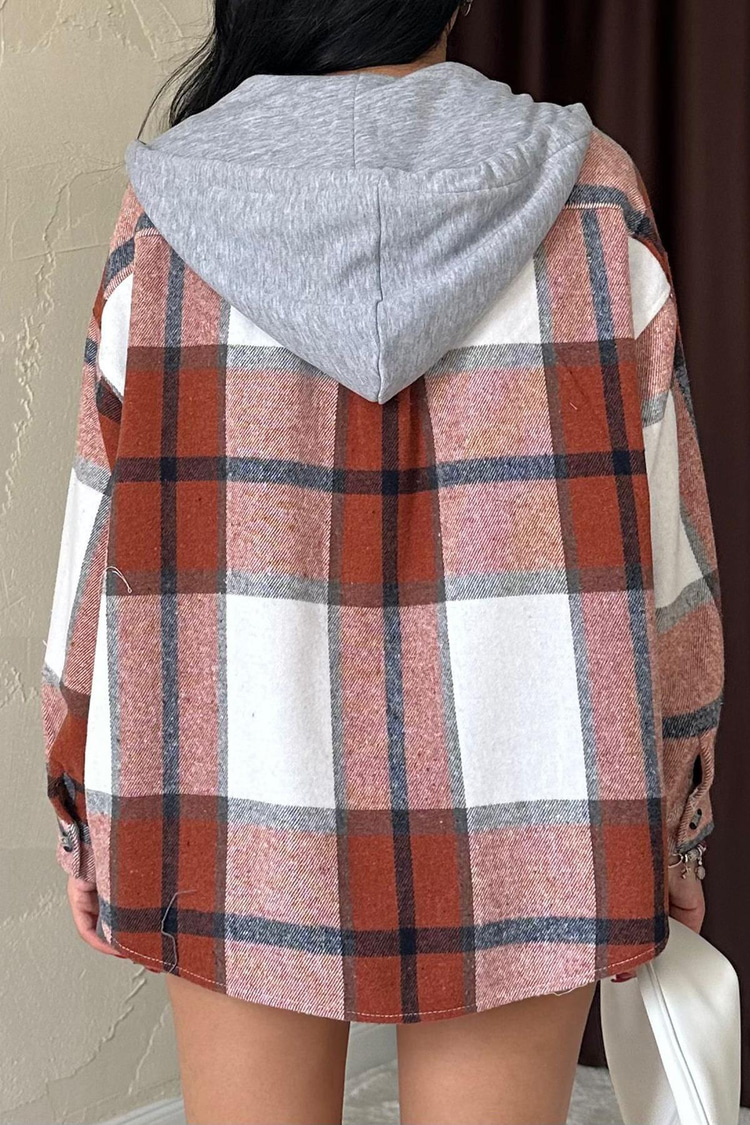 Tile-Colored Hooded Lumberjack Shirt