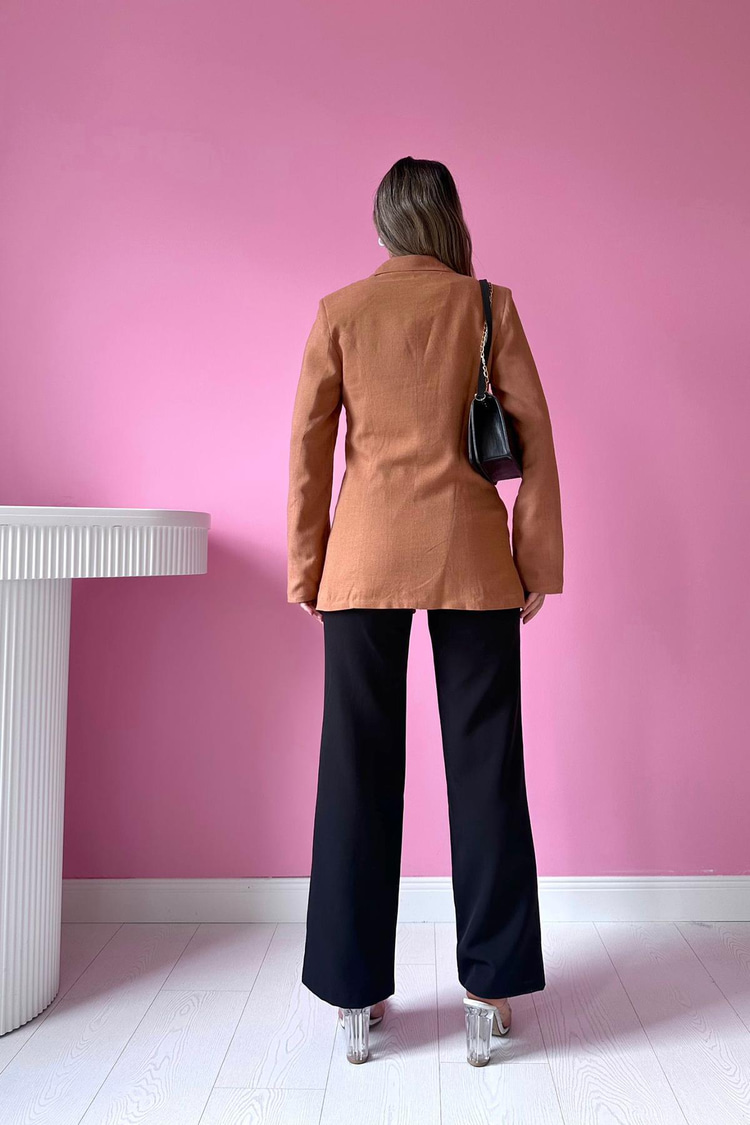 Tile-Colored Single-Button Linen Jacket