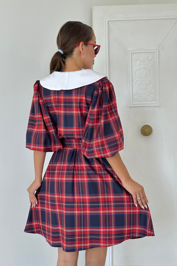 Red Peter Pan Collar Plaid Dress
