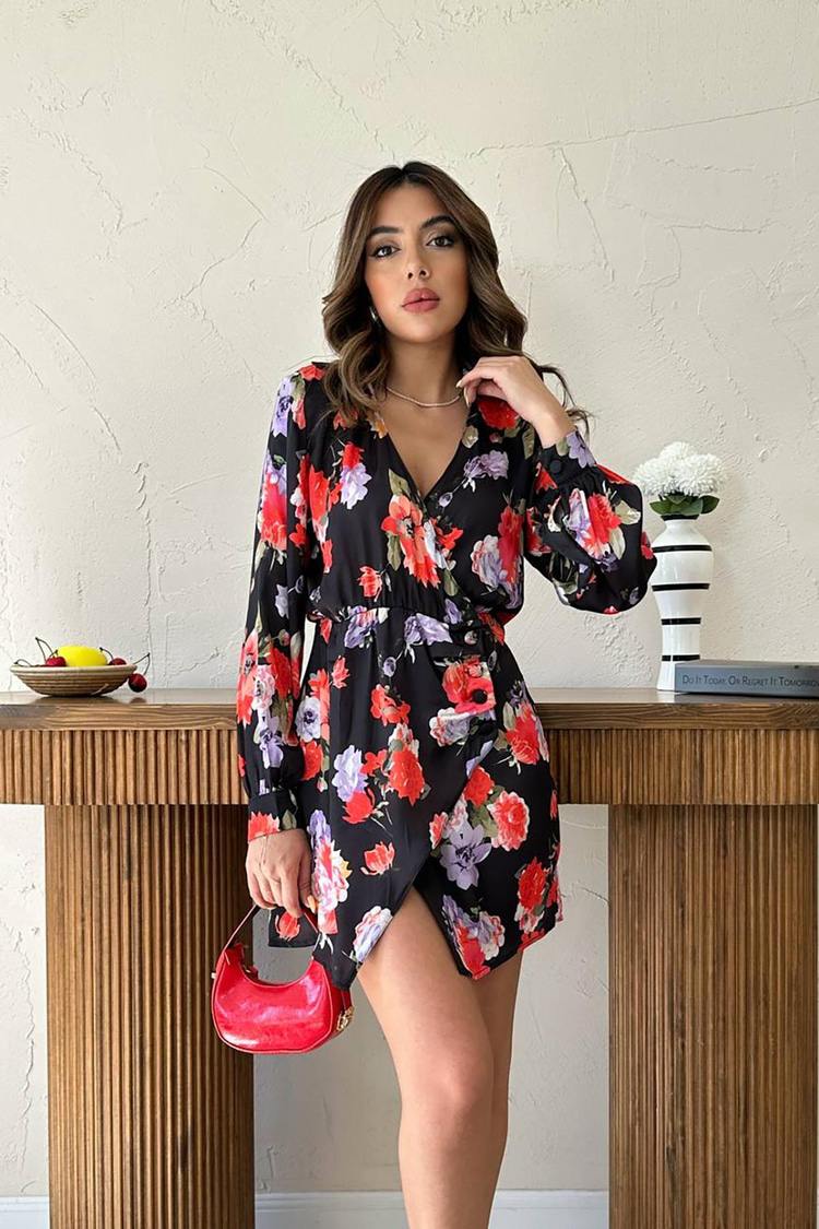Satin Dress With Red Belt