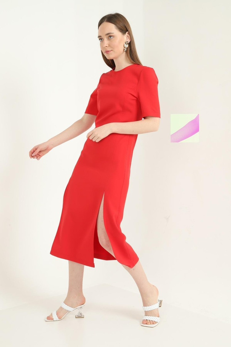 Simple Red Dress With Slit