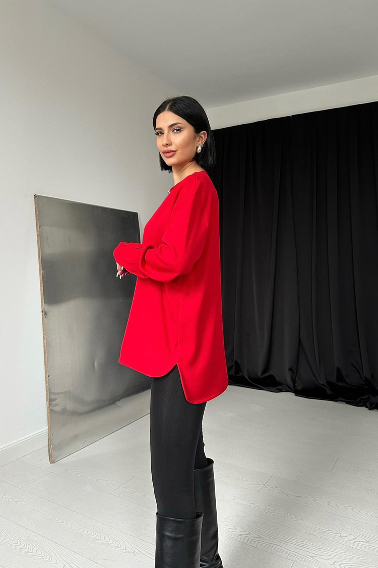Red Collar Blouse With Brooch