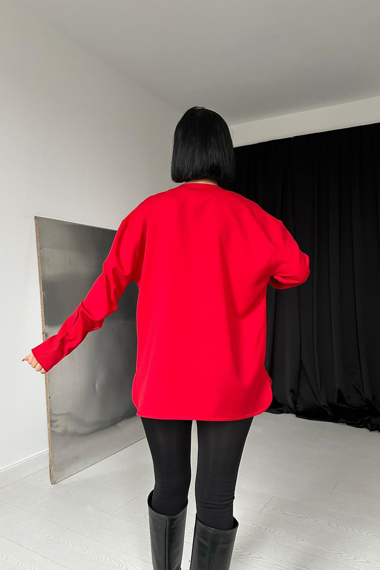 Red Collar Blouse With Brooch