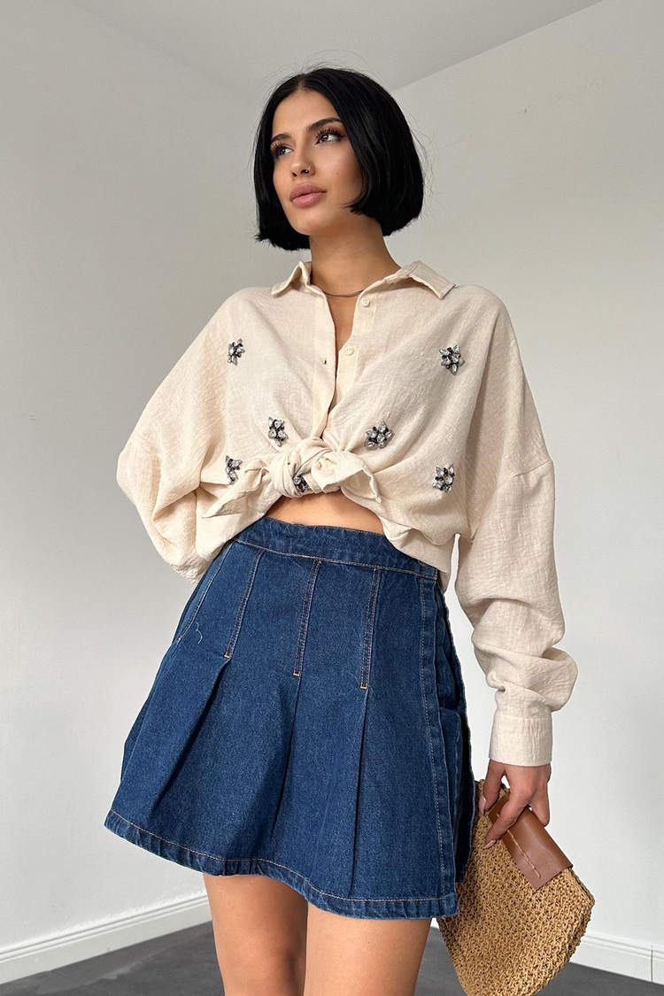 Cream Embellished Shirt