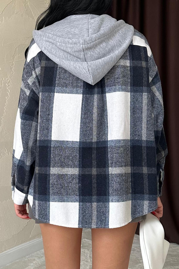 Navy Blue Hooded Lumberjack Shirt