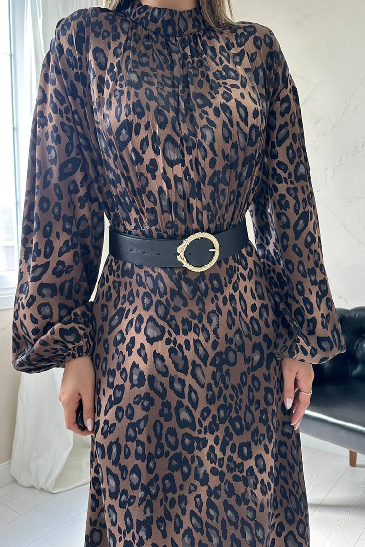 Leopar Saten Elbise