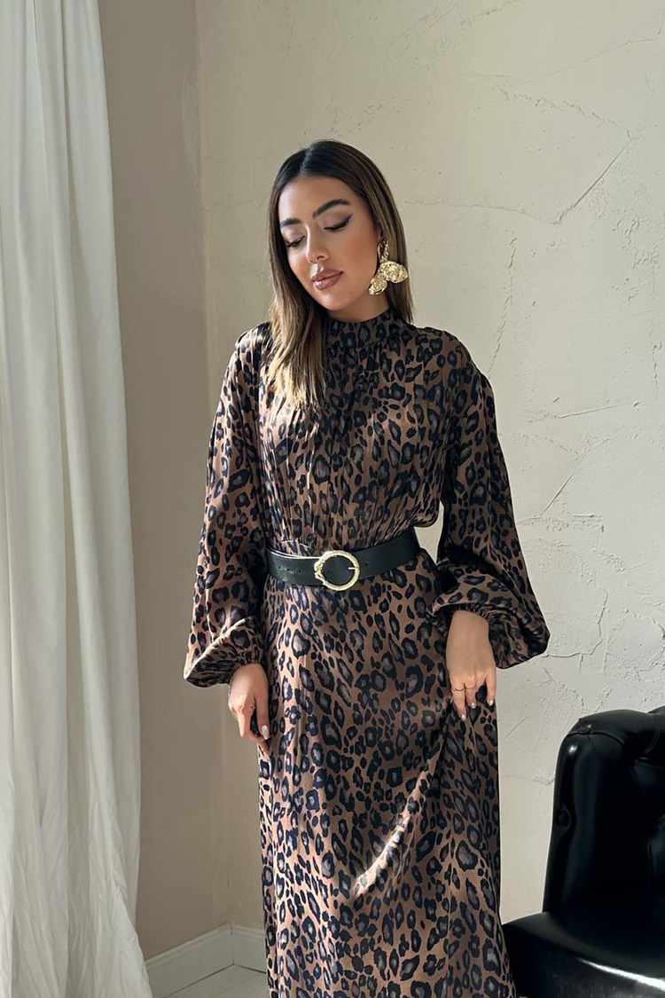 Leopar Saten Elbise