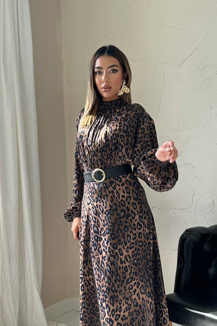 Leopar Saten Elbise