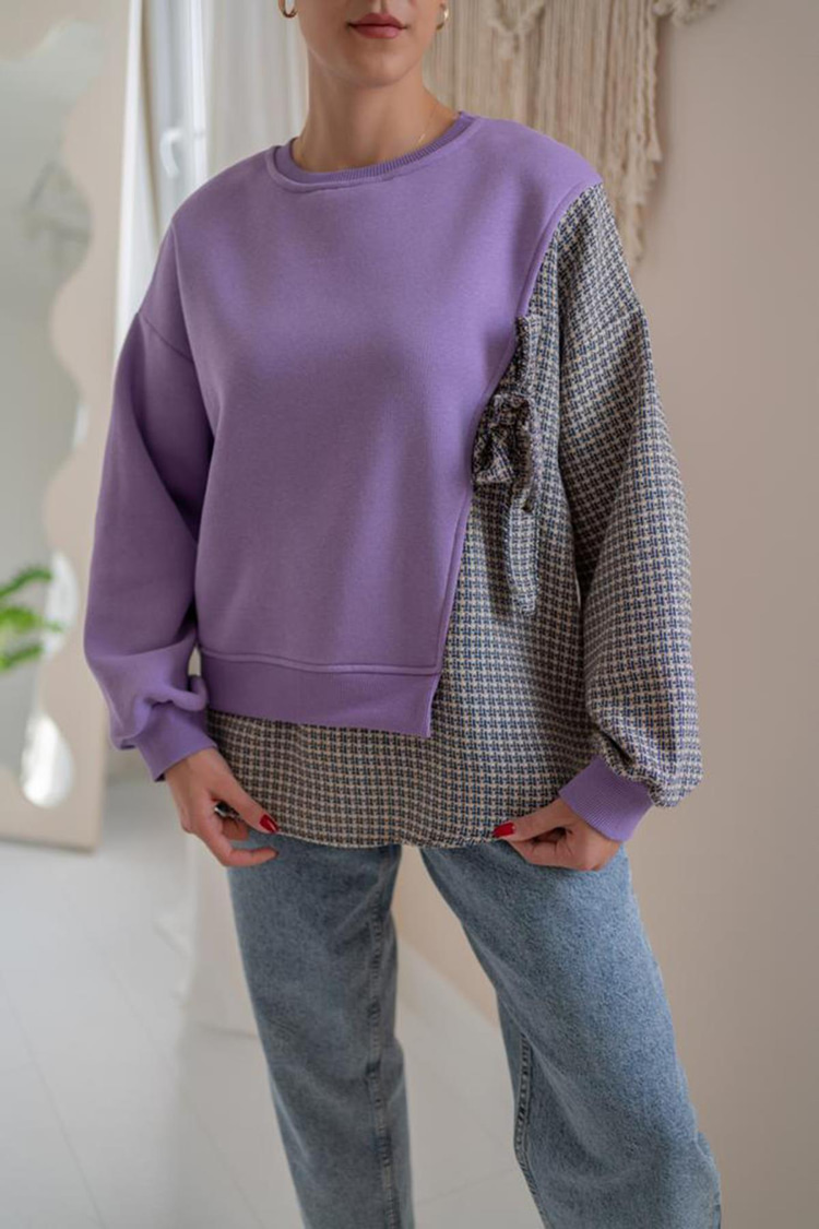 Lila Çizgili Gömlekli Sweatshirt