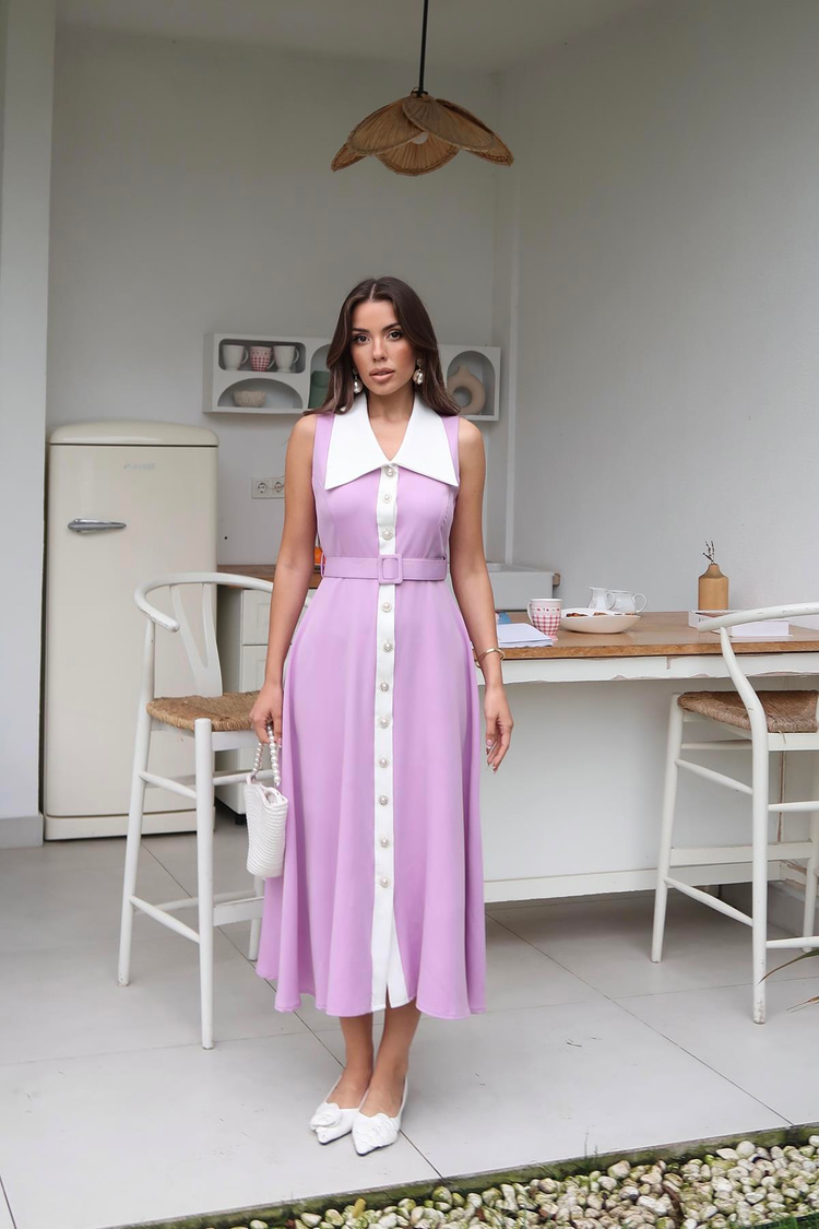 Lilac Wide-Neck Halter Sleeve Dress