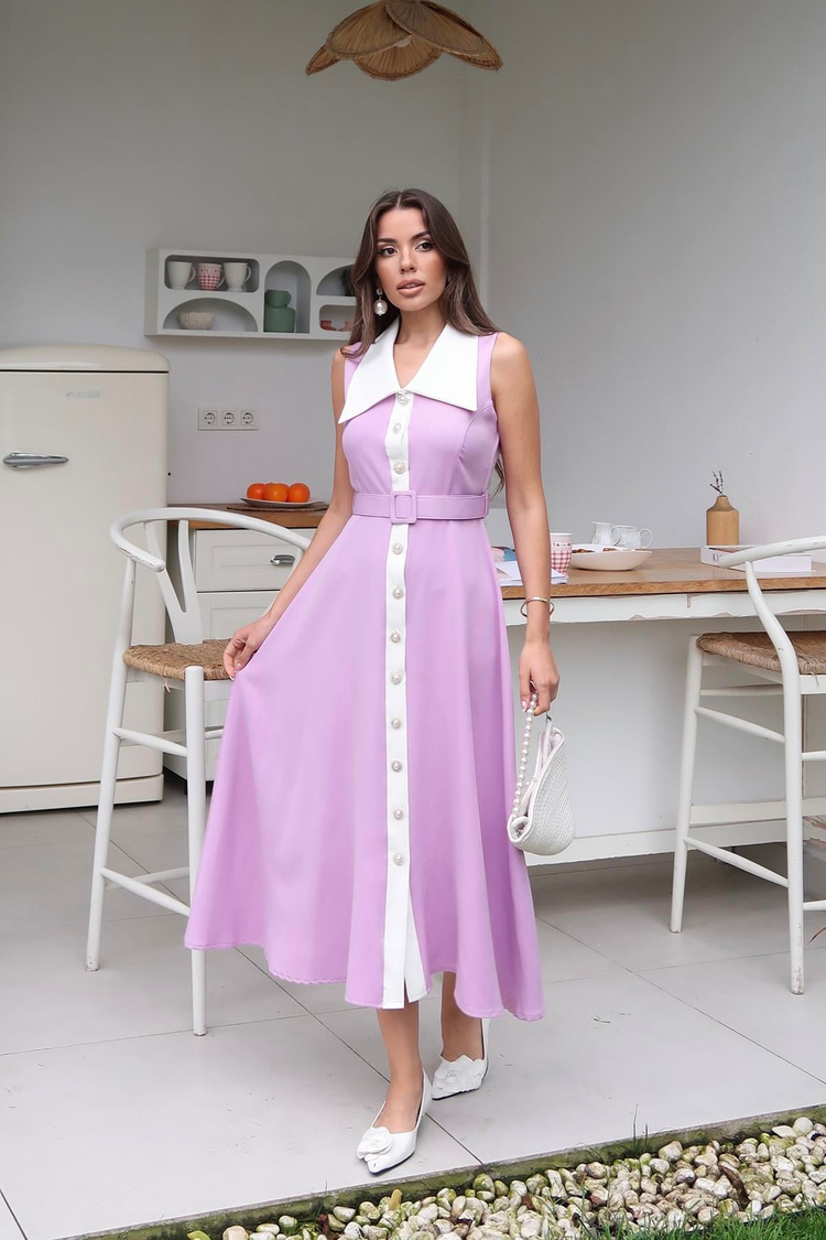 Lilac Wide-Neck Halter Sleeve Dress