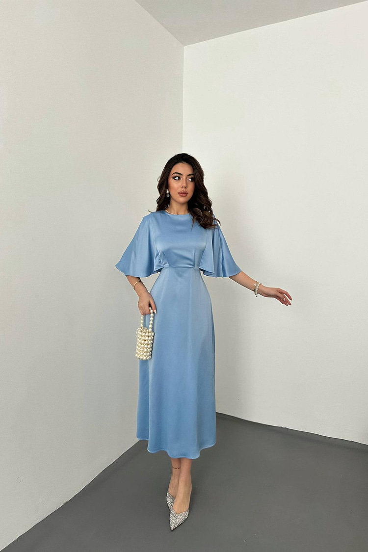 Blue Back Lace-Up Dress