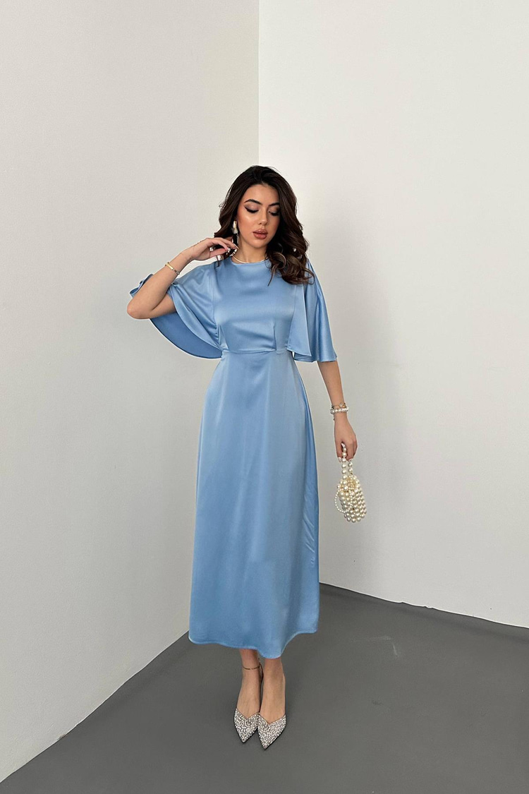 Blue Back Lace-Up Dress