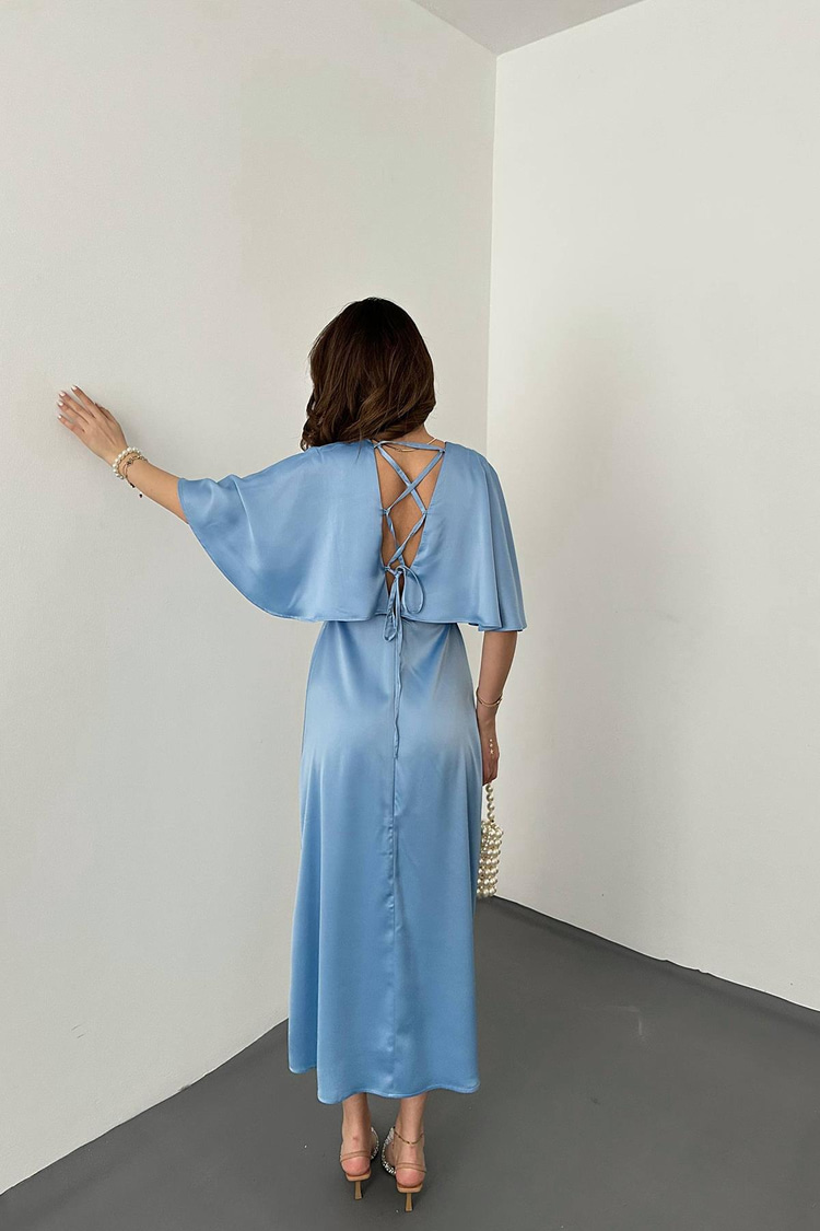 Blue Back Lace-Up Dress