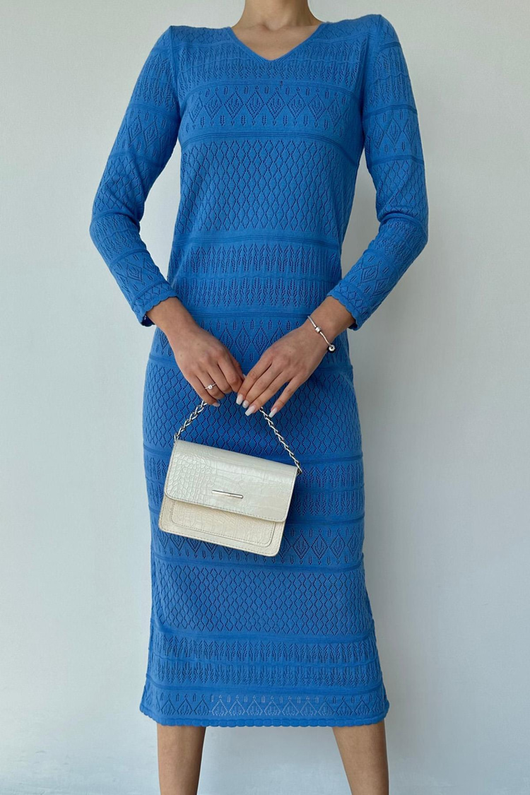 Blue Lined Knit Dress