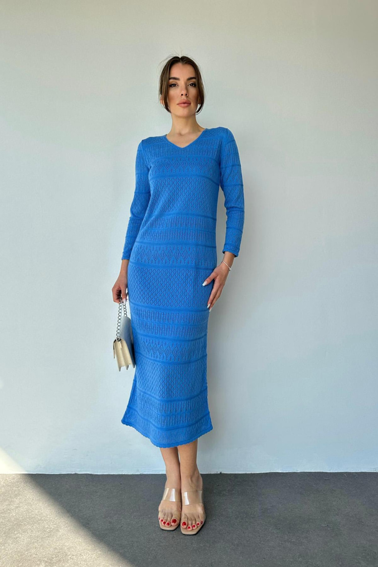 Blue Lined Knit Dress