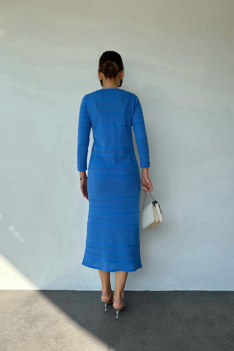 Blue Lined Knit Dress