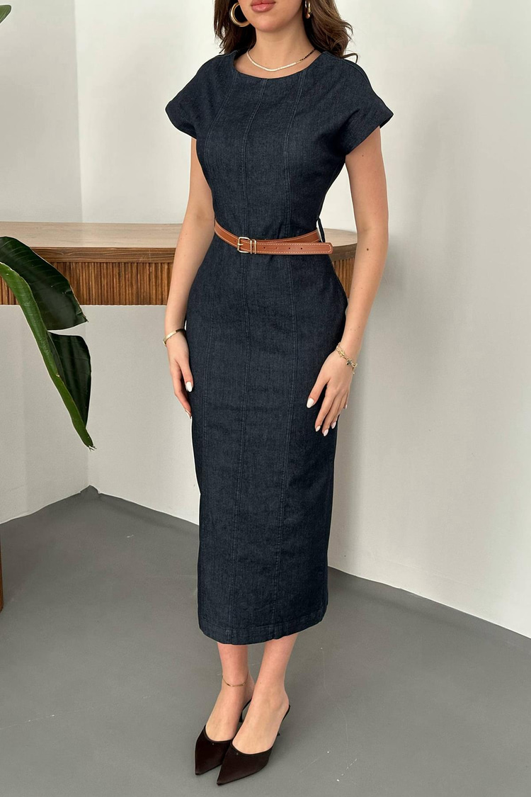 Blue Thin Denim Long Dress