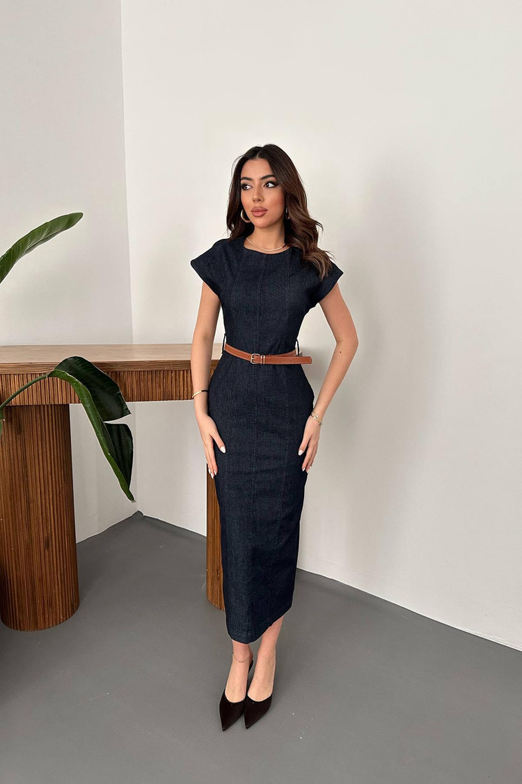 Blue Thin Denim Long Dress