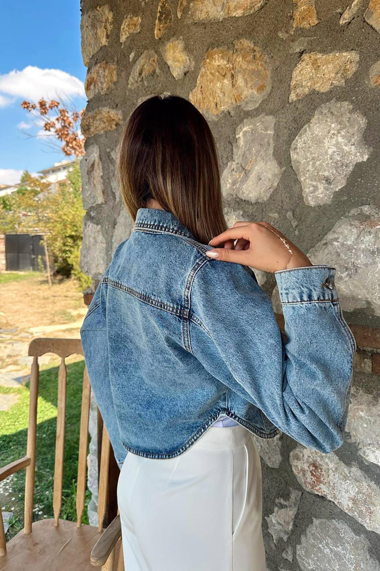 Mavi Korse Detaylı Kot Ceket