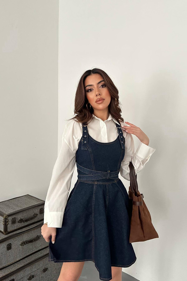 Blue Denim Dress With Cups