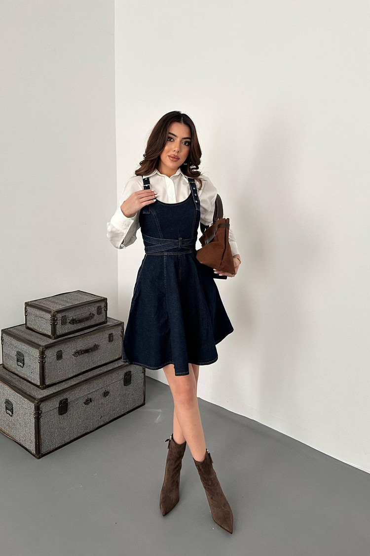Blue Denim Dress With Cups