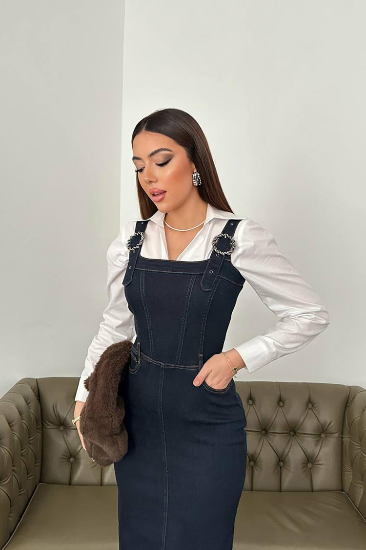 فستان جينز سميك من الليكرا الأزرق بالجملة