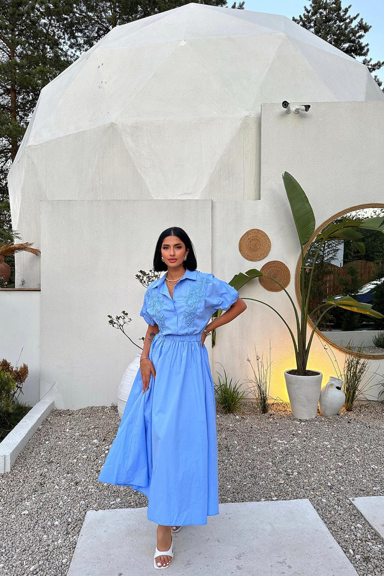Blue Embroidered Dress