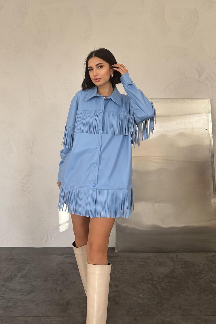 Blue Tassel Leather Shirt
