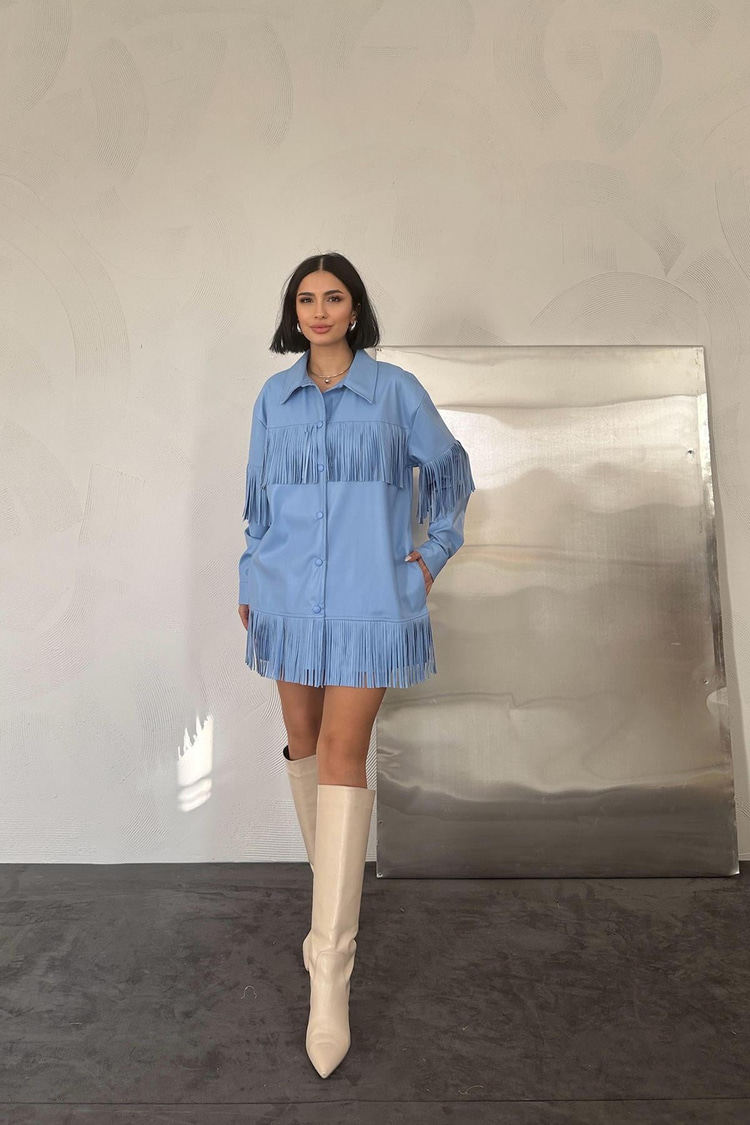 Blue Tassel Leather Shirt