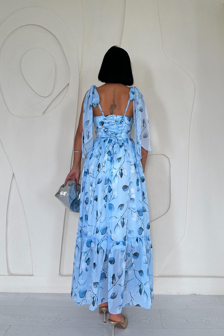 Blue Chiffon Draped Dress