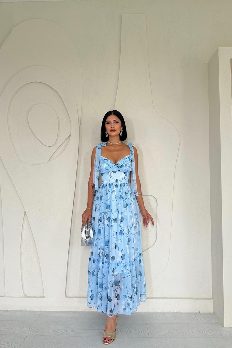 Blue Chiffon Draped Dress