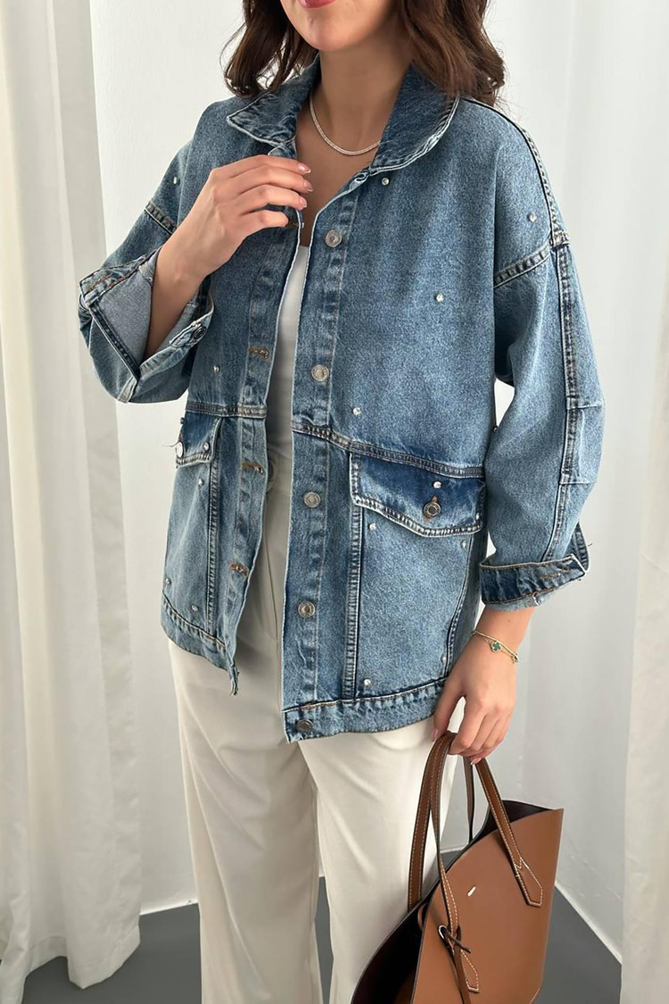 Blue Denim Jacket With Stones