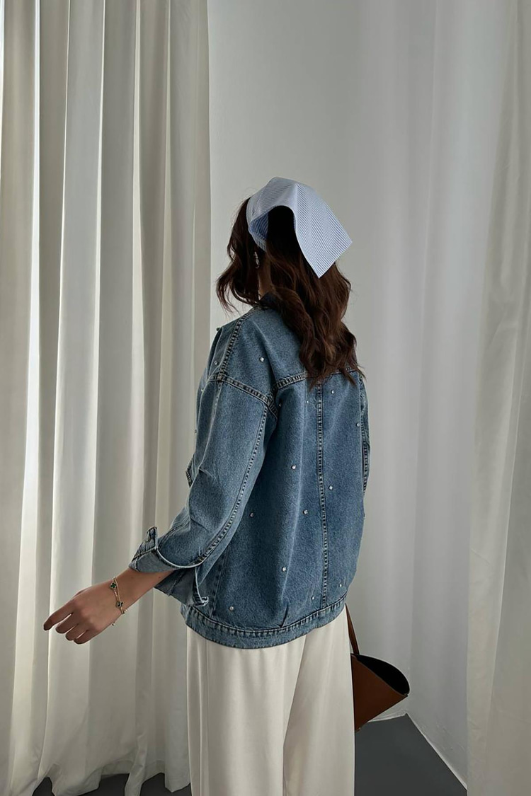 Blue Denim Jacket With Stones