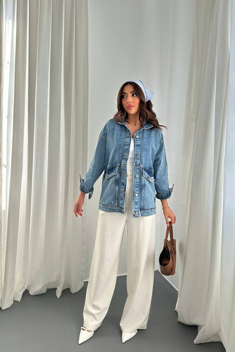 Blue Denim Jacket With Stones
