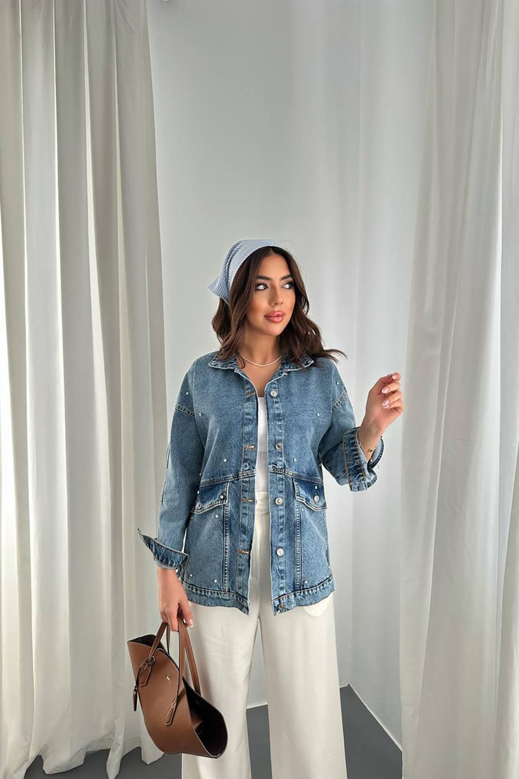 Blue Denim Jacket With Stones