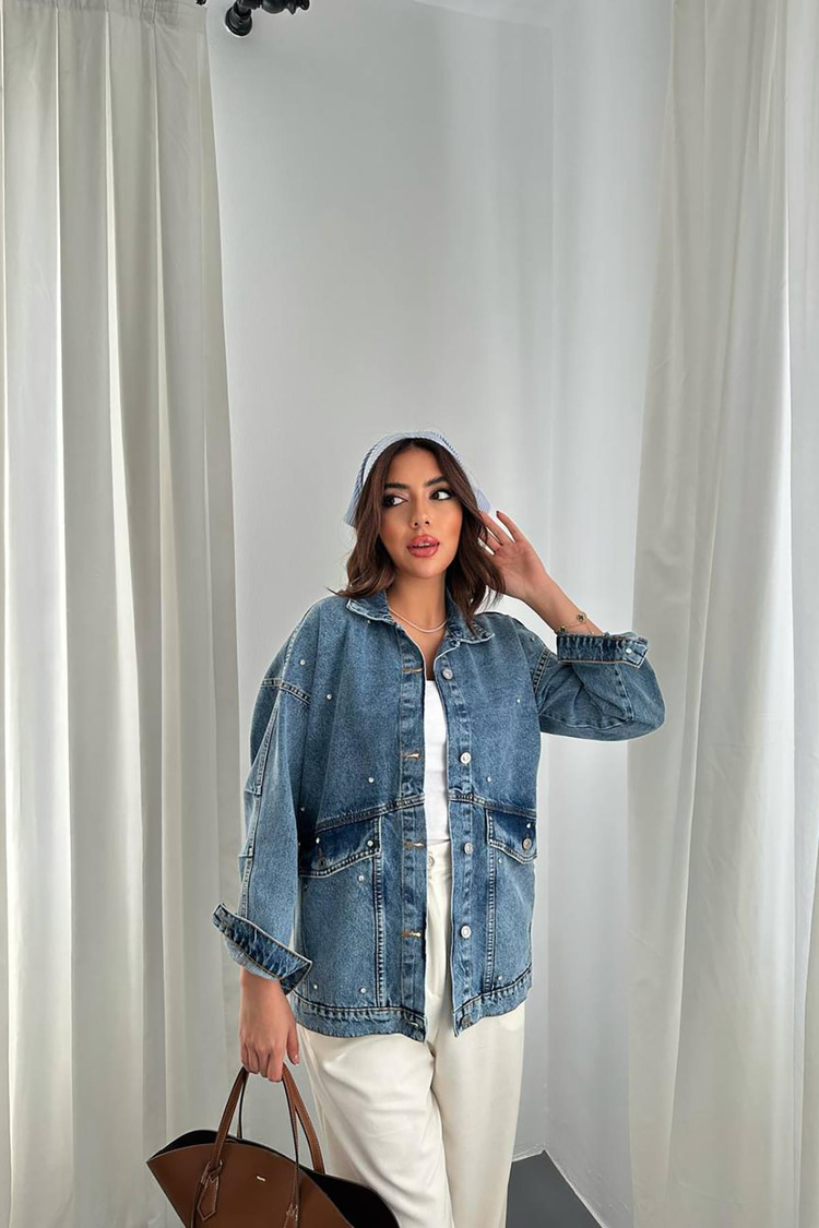 Blue Denim Jacket With Stones