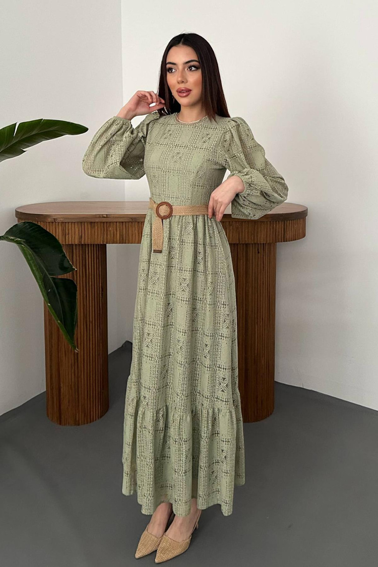 Toptan Mint Dantelli Elbise