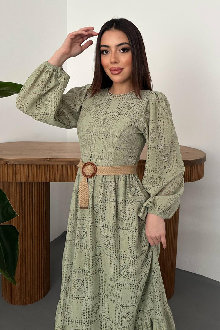 Toptan Mint Dantelli Elbise