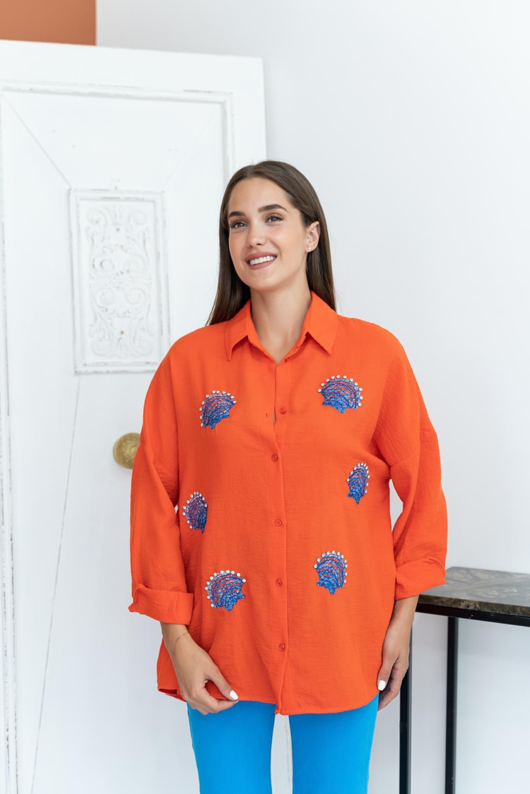 Orange Seashell Pattern Shirt