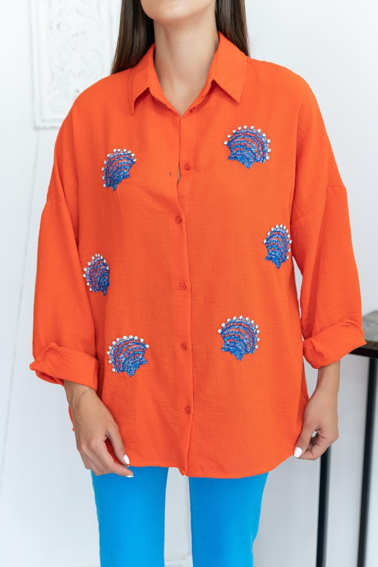 Orange Seashell Pattern Shirt
