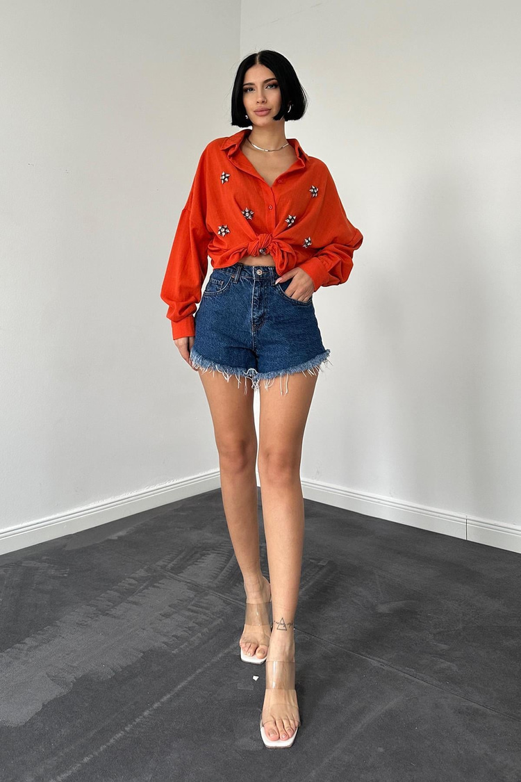 Orange Stone Embellished Shirt