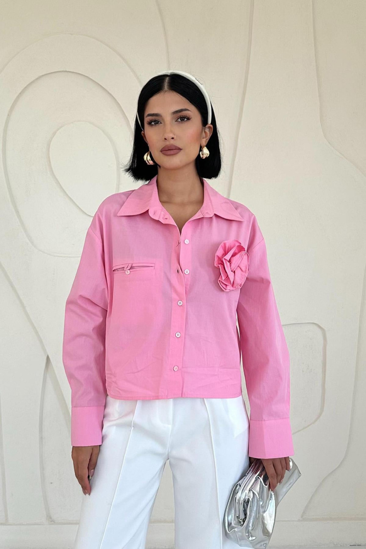 Pink Poplin Shirt With Welt Pockets