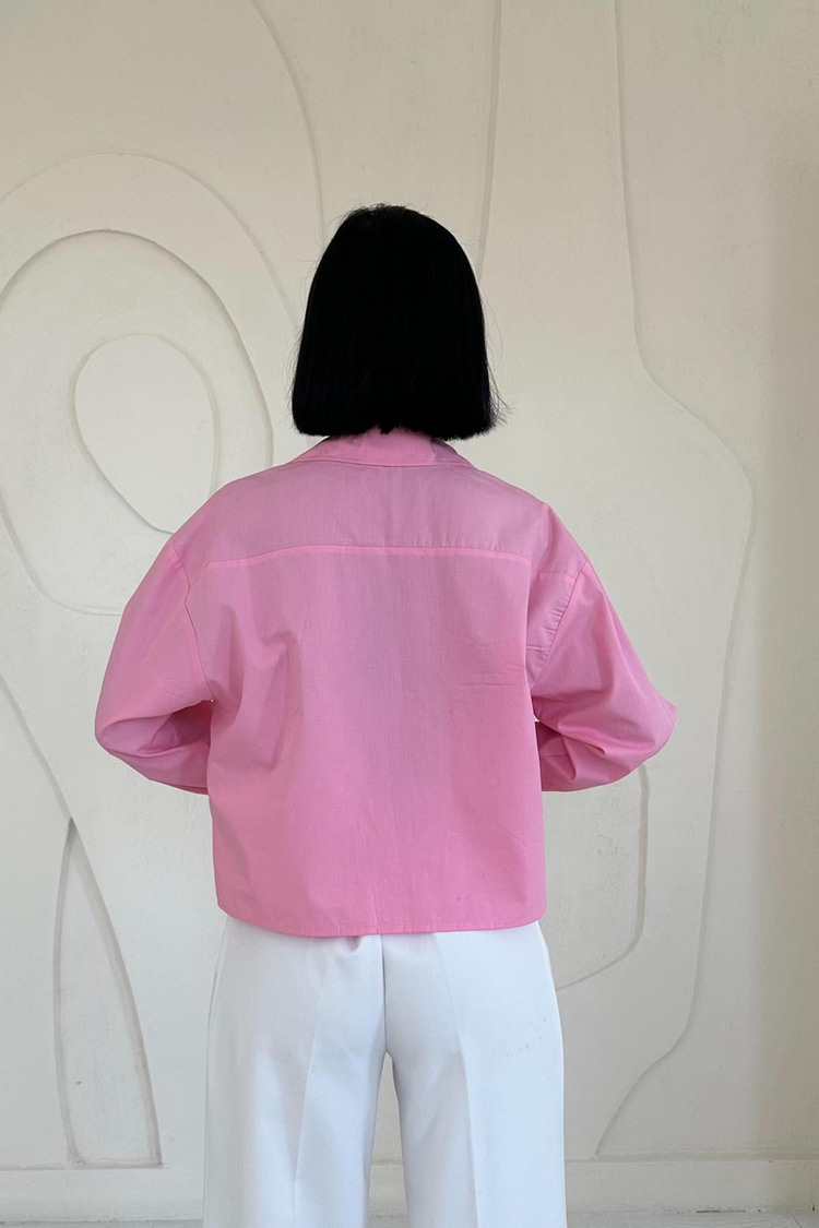 Pink Poplin Shirt With Welt Pockets